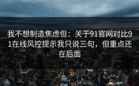 我不想制造焦虑但：关于91官网对比91在线风控提示我只说三句，但重点还在后面