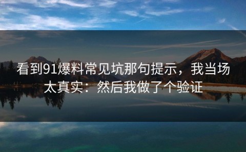 看到91爆料常见坑那句提示，我当场太真实：然后我做了个验证