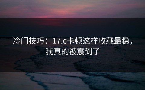 冷门技巧：17.c卡顿这样收藏最稳，我真的被震到了