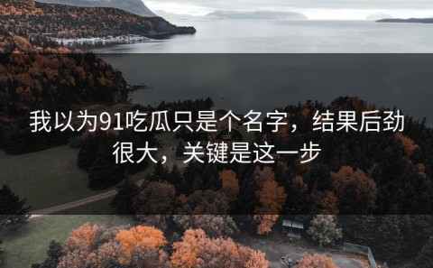 我以为91吃瓜只是个名字，结果后劲很大，关键是这一步