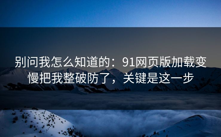 别问我怎么知道的：91网页版加载变慢把我整破防了，关键是这一步