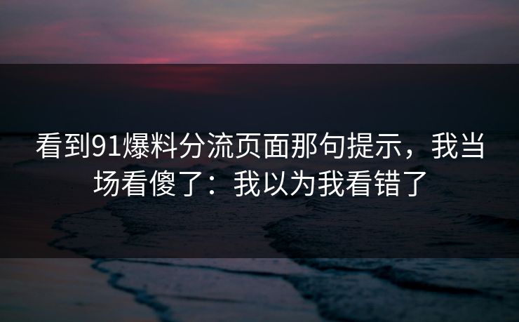 看到91爆料分流页面那句提示，我当场看傻了：我以为我看错了